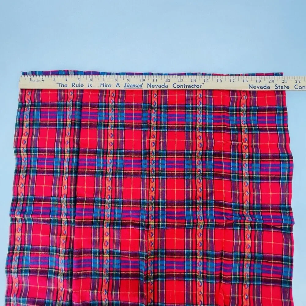 Vtg Sunbelt of California Plaid Bandana Pocket Square Embroidered Border 21x21